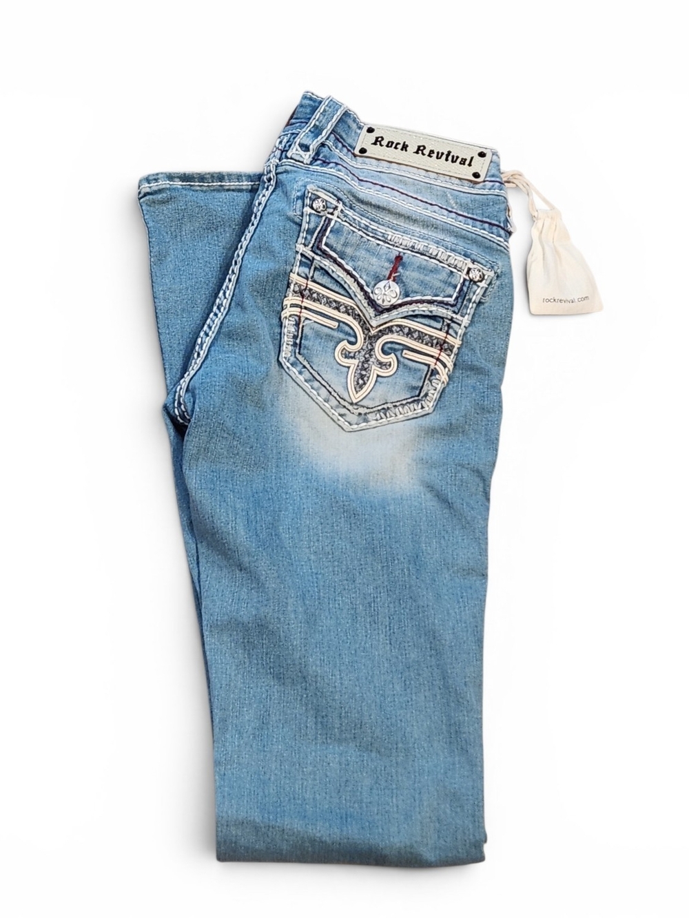 New Rock Revival Bali Wash Low-rise Embellished Y2K Heavy Stitch Boot Jeans 29